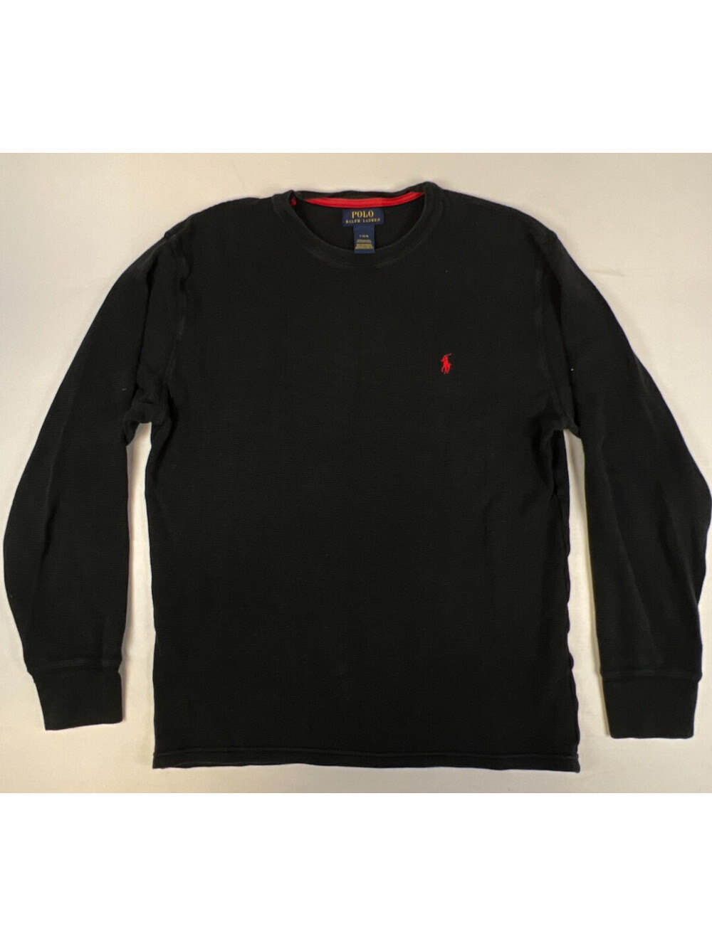 Polo Ralph Lauren Men L Black Thermal Long Sleeve Shirt Waffle Knit Top